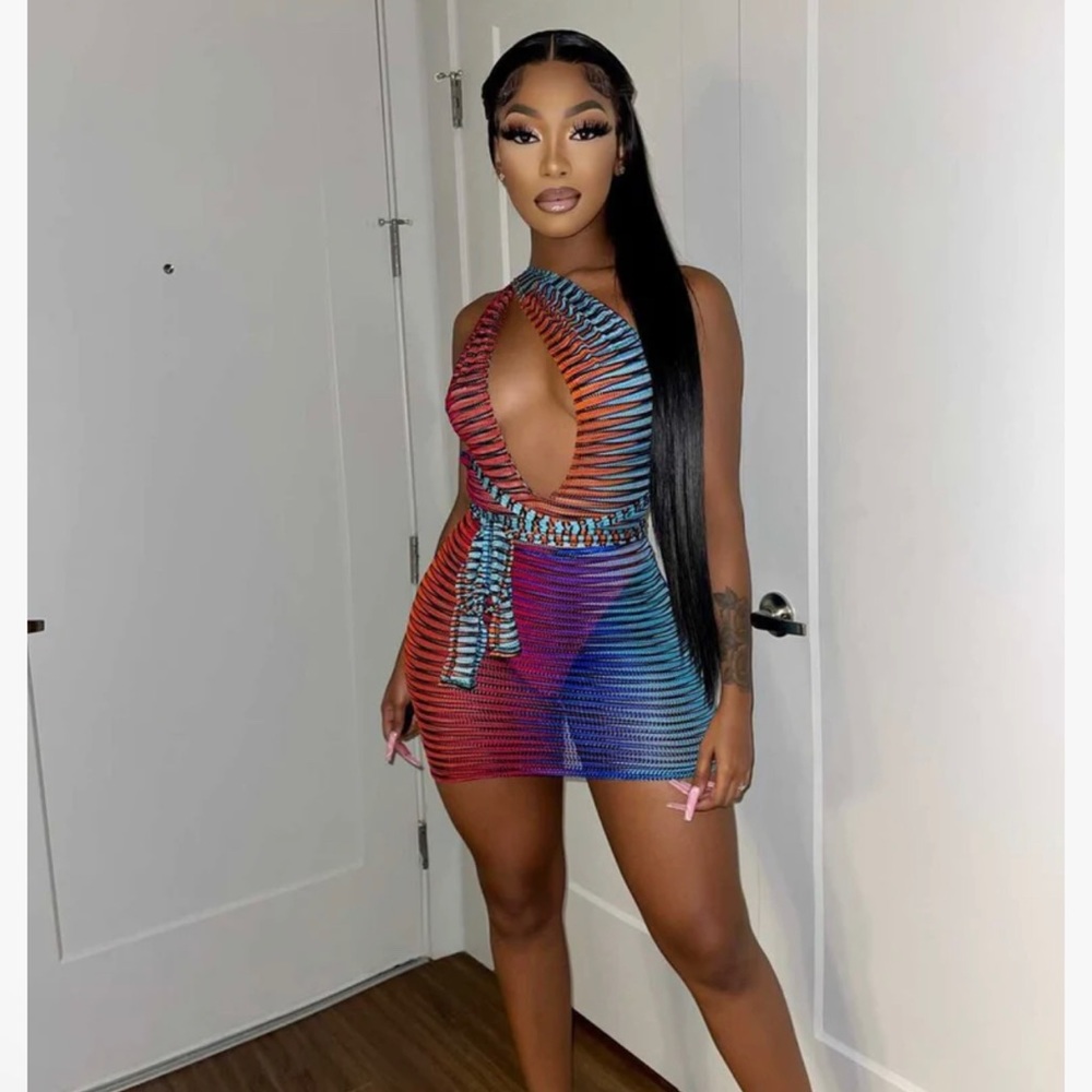 Backless stripe mini dress